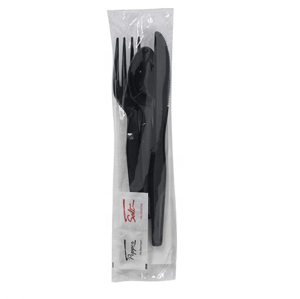 Black Cutlery Kit with Napkin & Salt Pepper Packets

