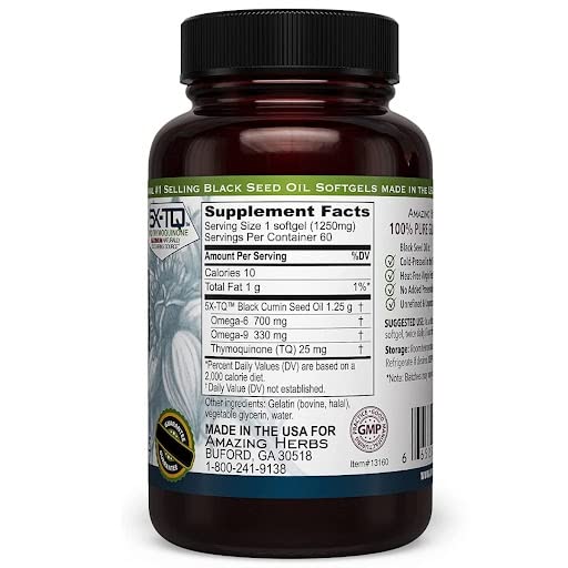 Amazing Herbs Black Seed Oil Capsules - Nigella Sativa

