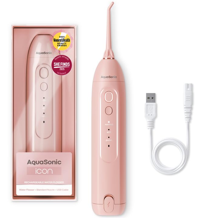 AquaSonic Icon Water Flosser - Cordless Rechargeable Oral Irrigator for Braces Home Travel