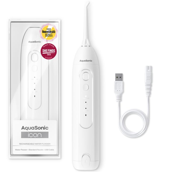 AquaSonic Icon Water Flosser - Cordless Rechargeable Oral Irrigator for Braces Home Travel