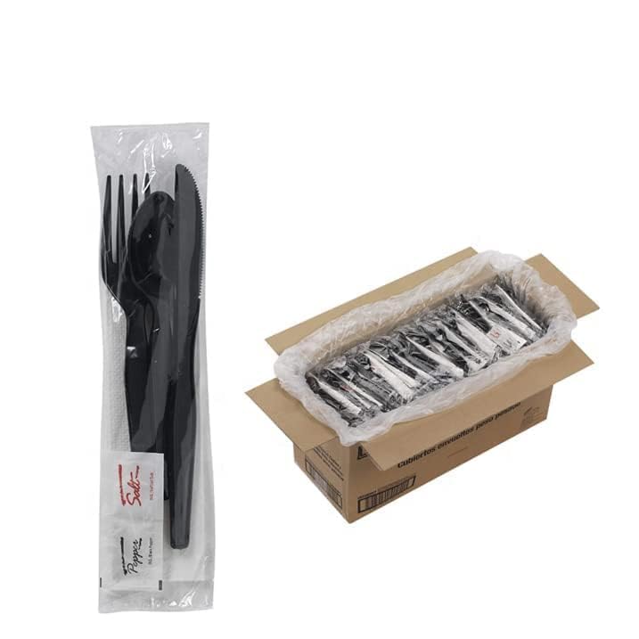 Black Cutlery Kit with Napkin & Salt Pepper Packets

