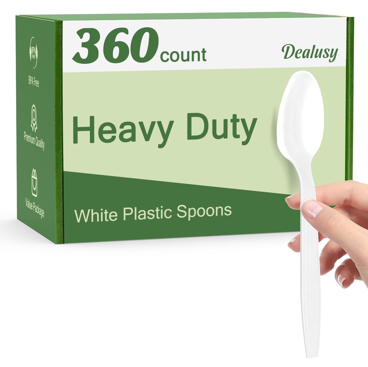 Dealusy Disposable Plastic Spoons Heavy Duty Utensils for Parties