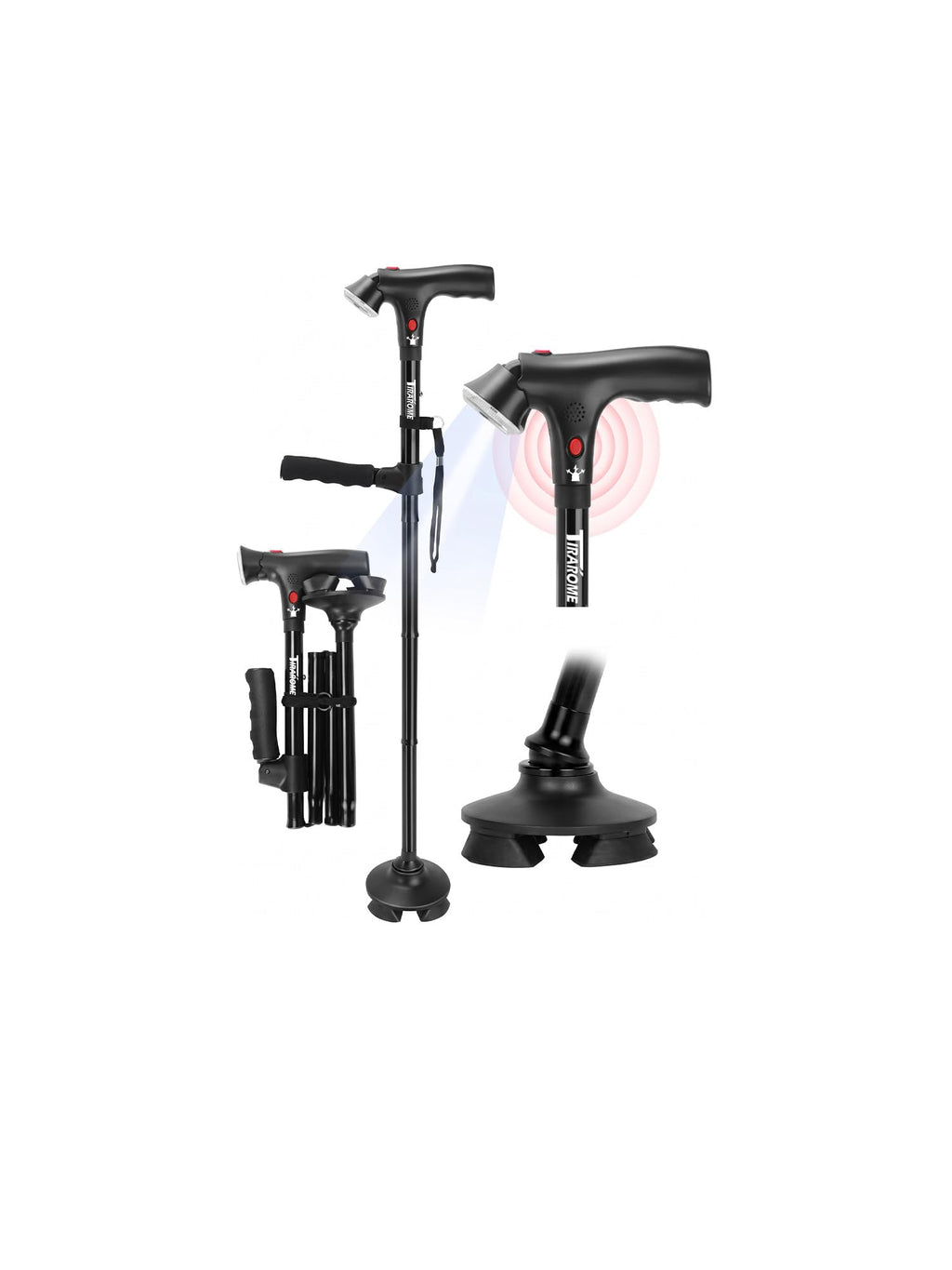 TIRAROME 3-in-1 Folding Walking Cane with Alarm

