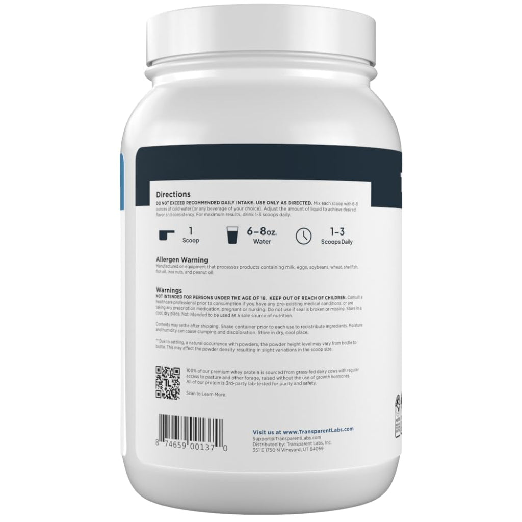 Whey Protein Isolate by Transparent Labs - 28g Protein


