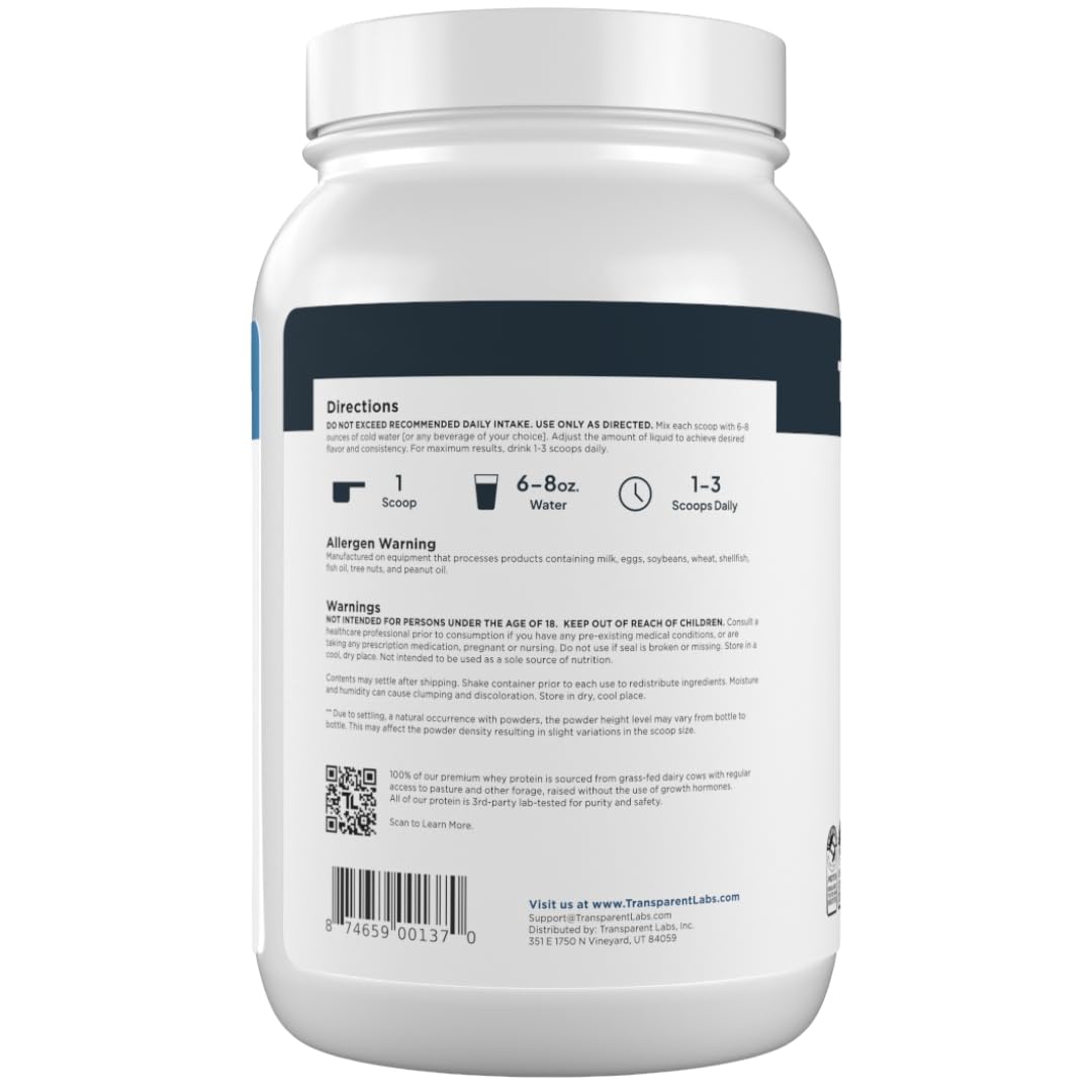 Whey Protein Isolate by Transparent Labs - 28g Protein

