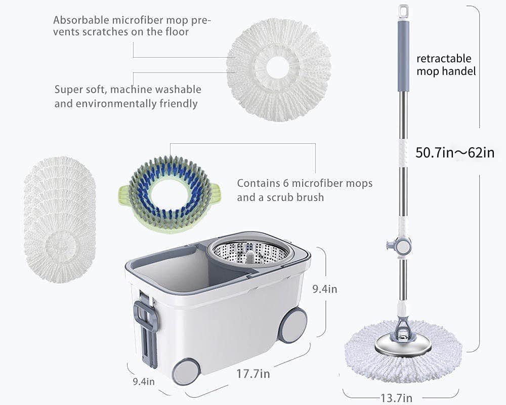 Michao Spin Mop Bucket Deluxe Floor Cleaning System

