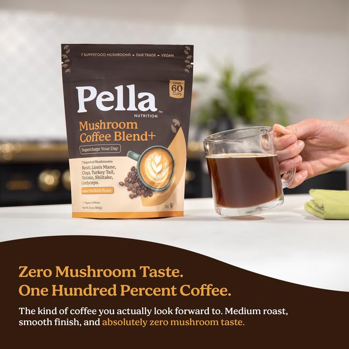 Pella Nutrition Mushroom Coffee with Superfood Mushrooms – Instant

