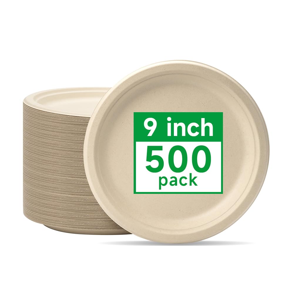 RACETOP Compostable Paper Plates - Heavy Duty Biodegradable Disposable Dinnerware