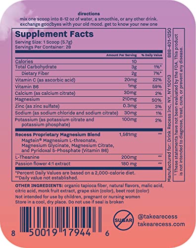 Recess Mood Powder Magnesium L-Threonate Calm Supplement


