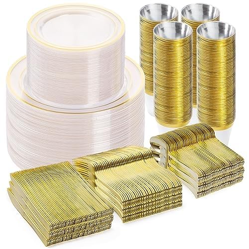 BESTVIP Disposable Dinnerware Set - Plastic Plates & Cutlery