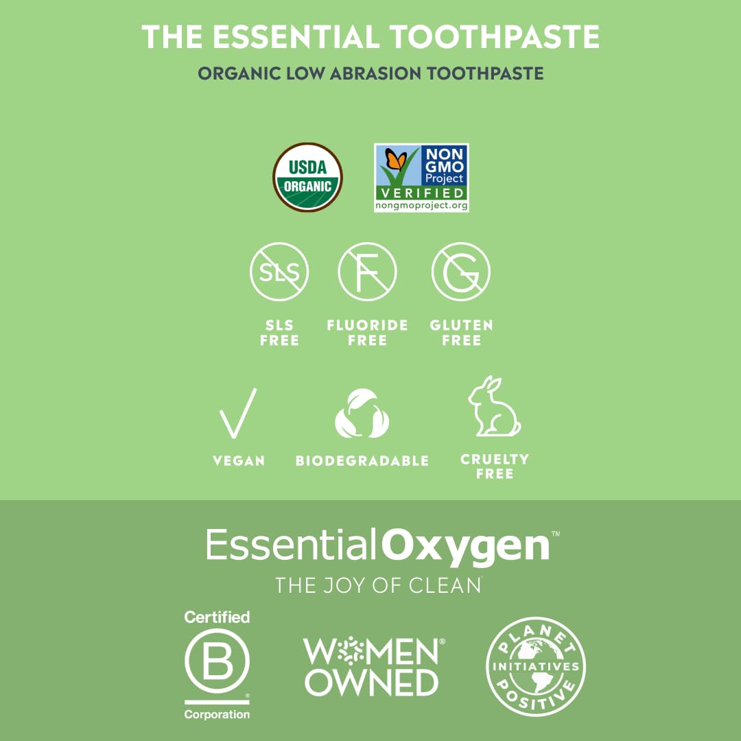 Essential Oxygen Organic Toothpaste - Fluoride-Free, Vegan

