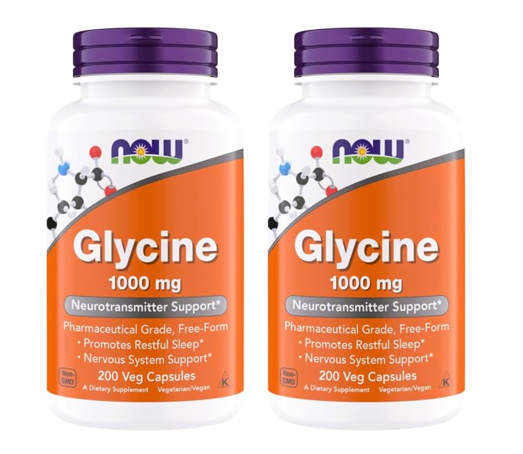 Now Foods Glycine 1000 mg Free-Form Pharmaceutical Grade, Vegan, Gluten Free, Kosher
