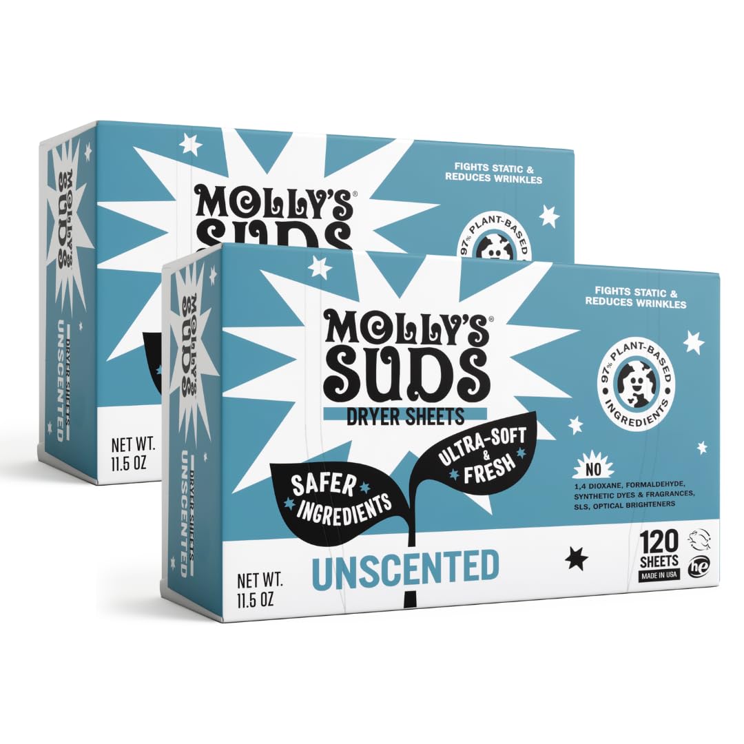 Molly's Suds Fabric Softener Dryer Sheets for Sensitive Skin