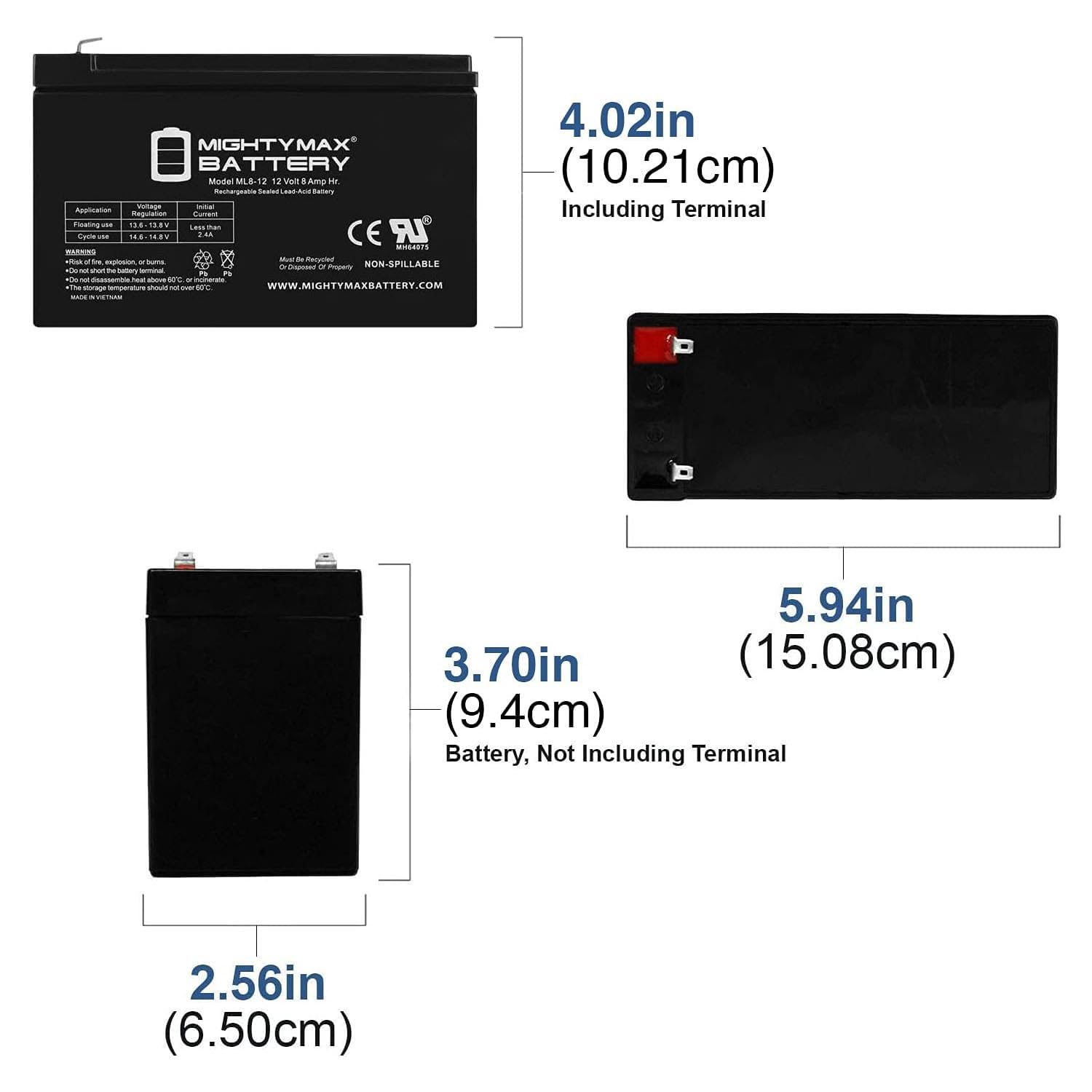 Mighty Max ML8-12 12V 8Ah SLA Battery F1 Terminal

