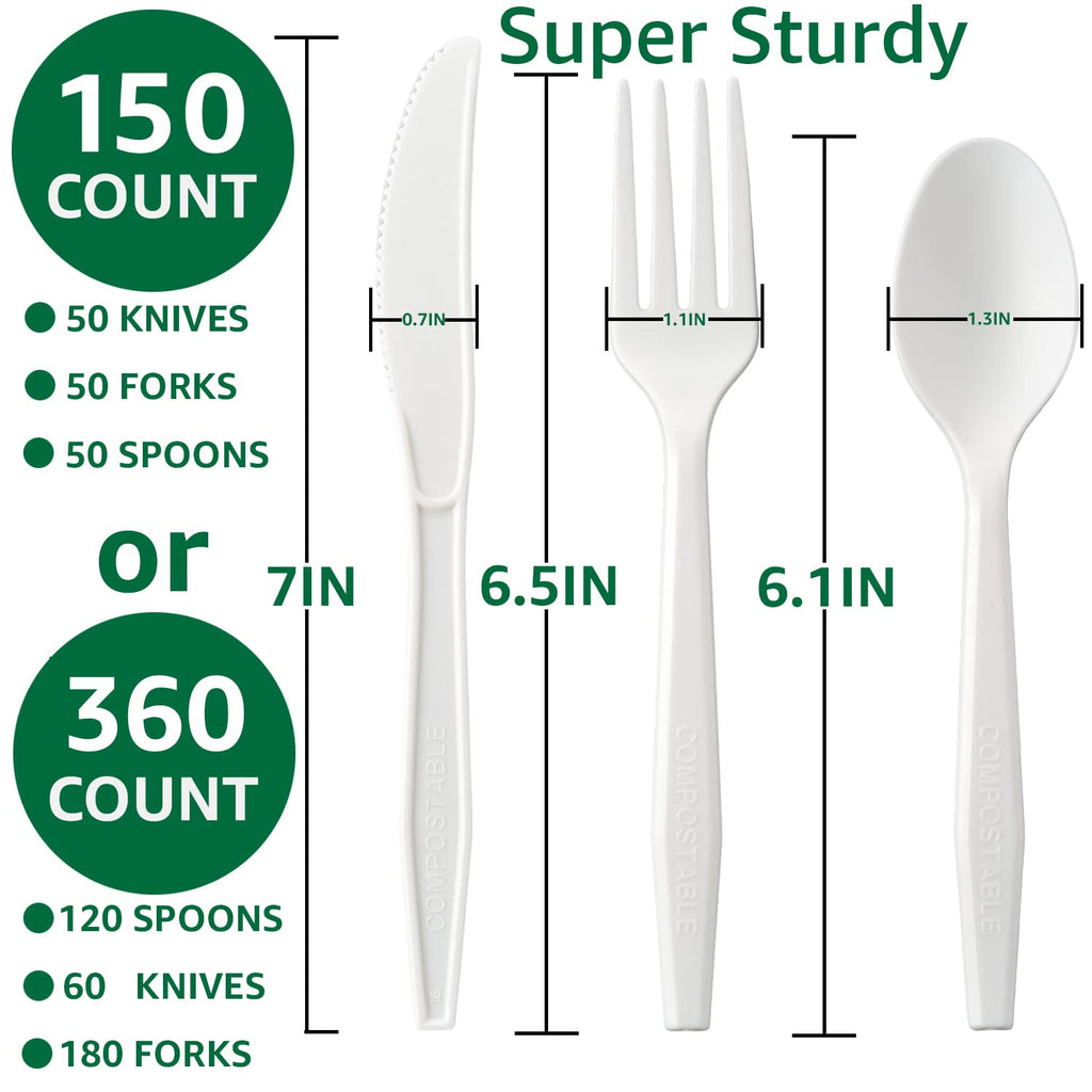 Compostable Plastic-Free Utensils Set – Forks Spoons Knives

