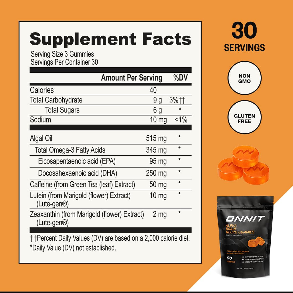 ONNIT Alpha Brain Neuro Gummies – Vegan Brain & Eye Support

