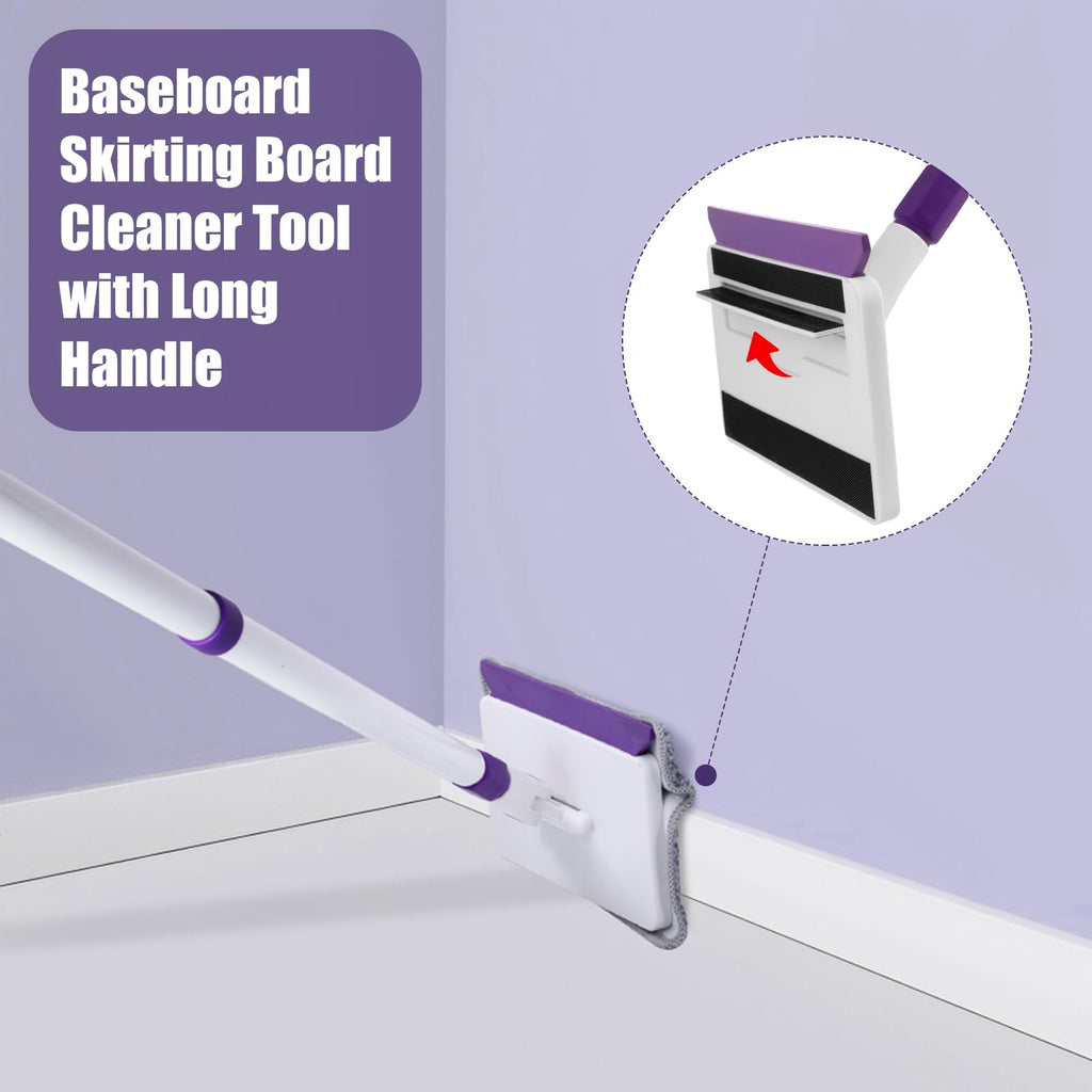 Baseboard Cleaner Tool with Handle and Reusable Pads

