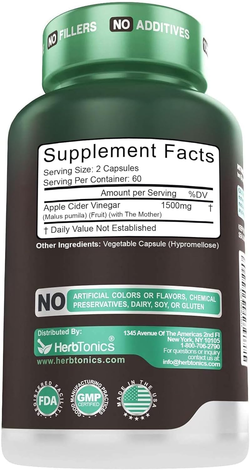 Apple Cider Vinegar Capsules Herbtonics 1500mg with Mother

