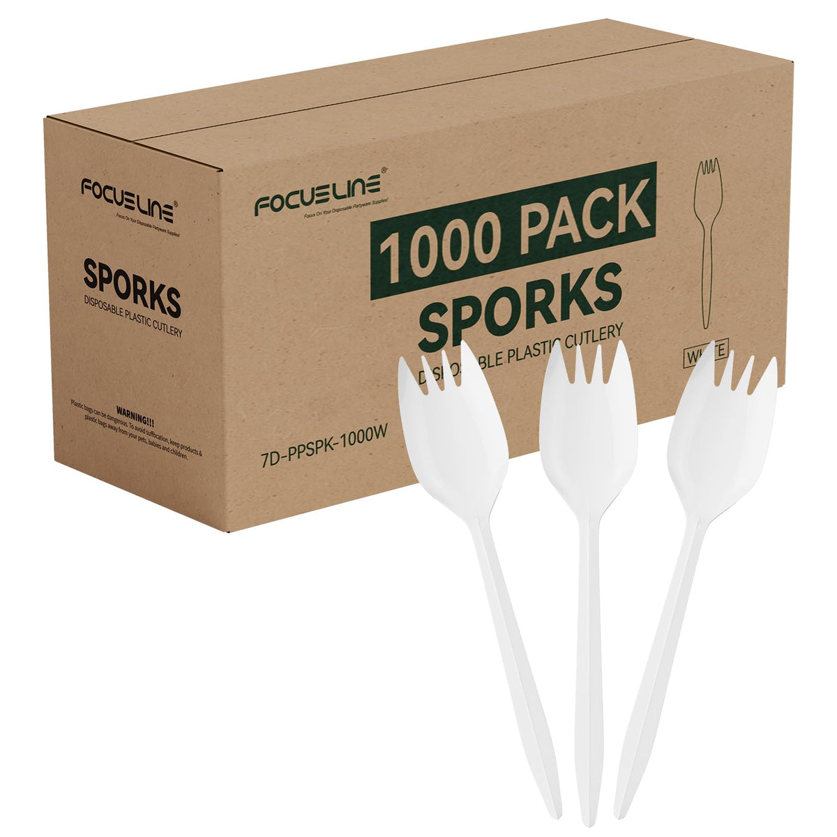 FOCUSLINE White Disposable Plastic Utensils