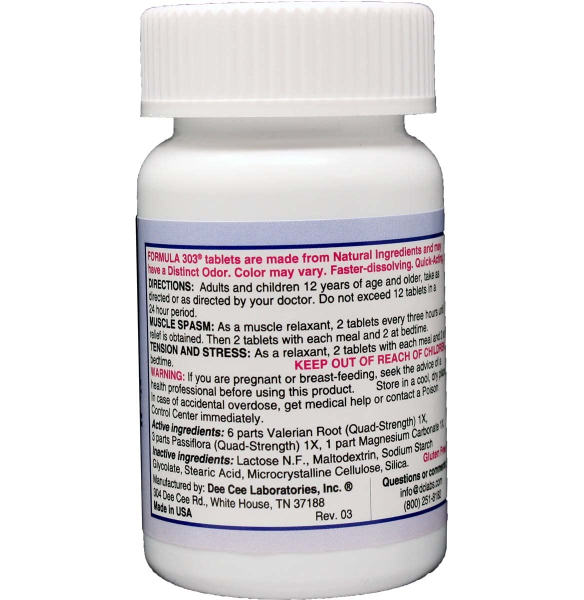 Dee Cee Labs Formula 303 Maximum Strength Herbal Tablets

