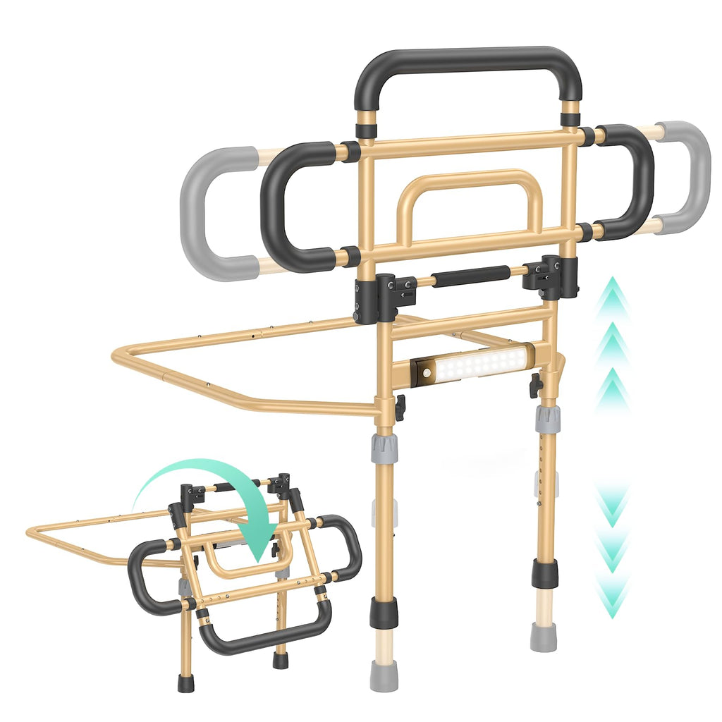 Bed Rails for Elderly: 180 Degree Foldable, Adjustable Height and Width, 350 lb Capacity, LED Light