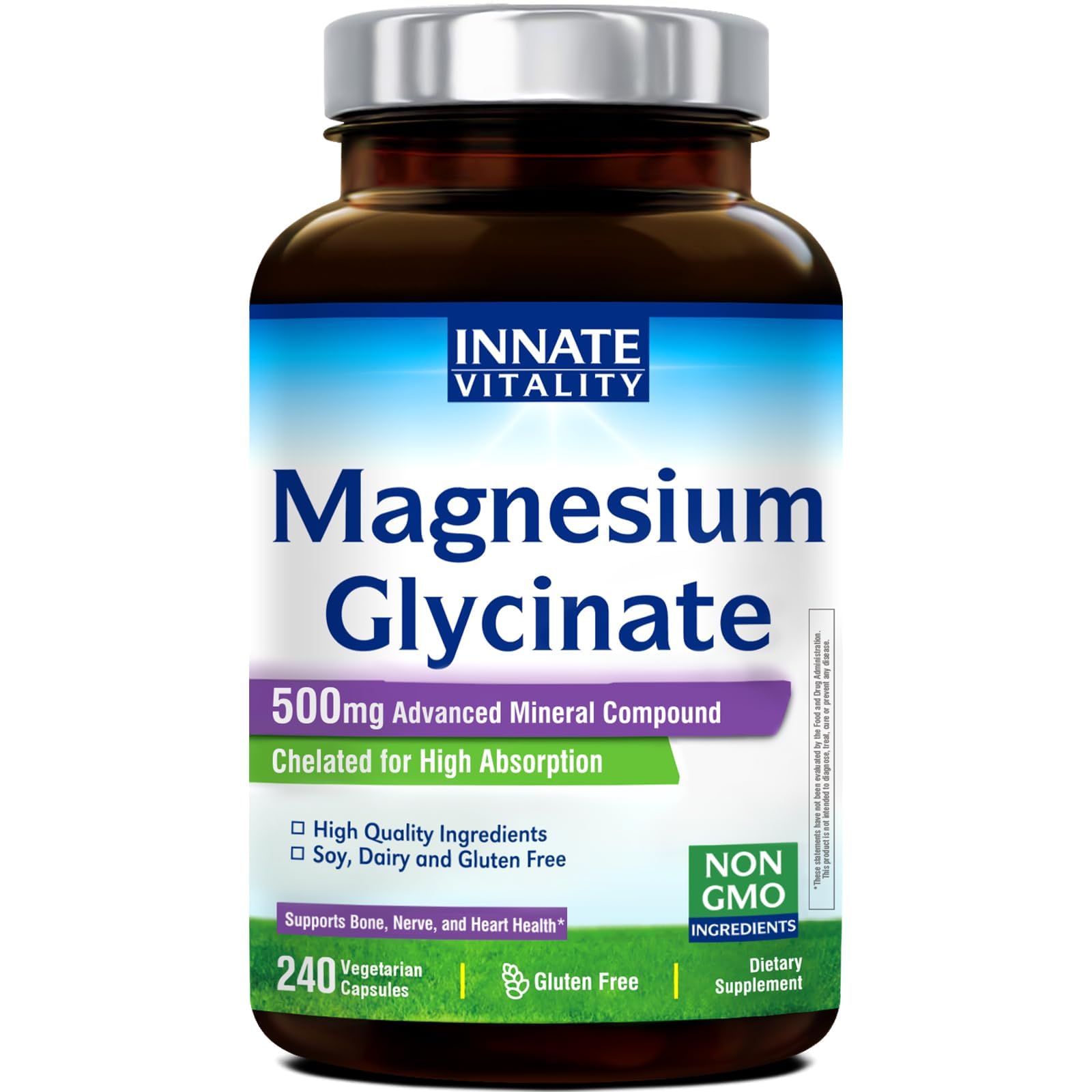 Innate Vitality Magnesium Glycinate 500mg – Vegan, Non-GMO

