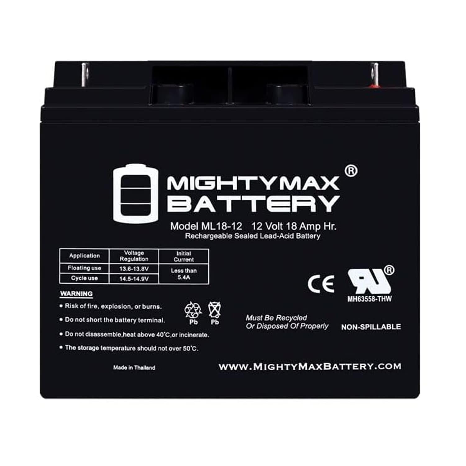 Mighty Max ML18-12 12V 18Ah AGM Battery NB Terminal


