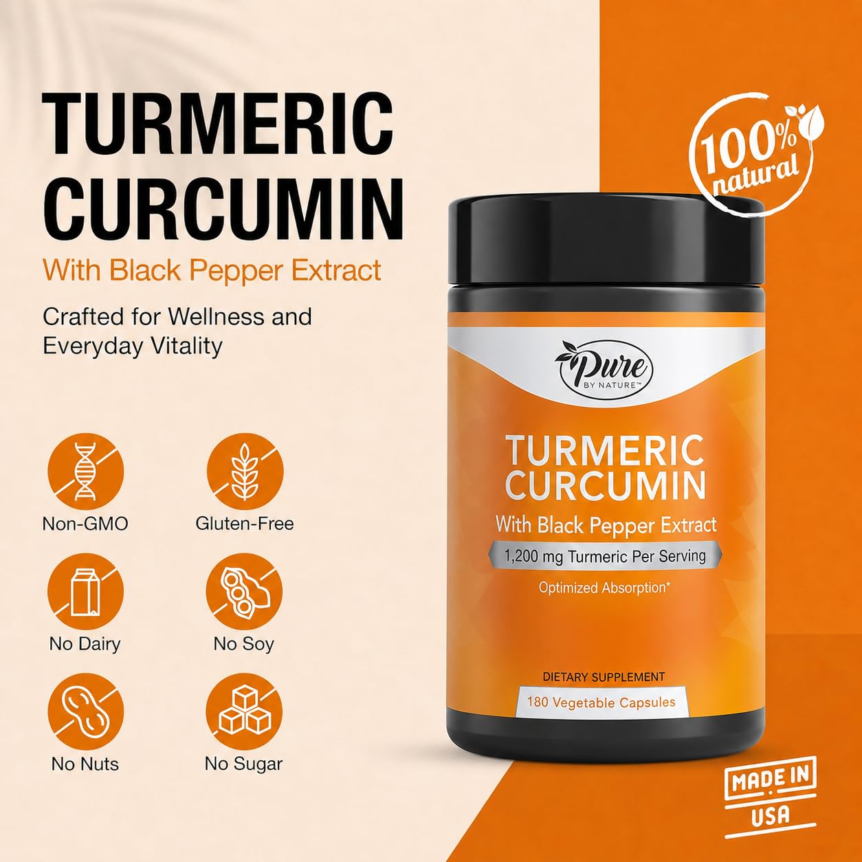 Pure By Nature Turmeric Curcumin with Black Pepper Extract

