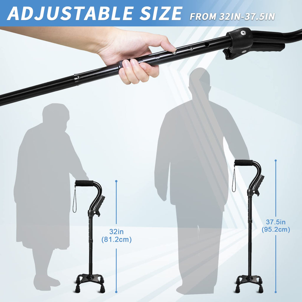 KingPavonini Adjustable Folding Walking Cane | Quad Base


