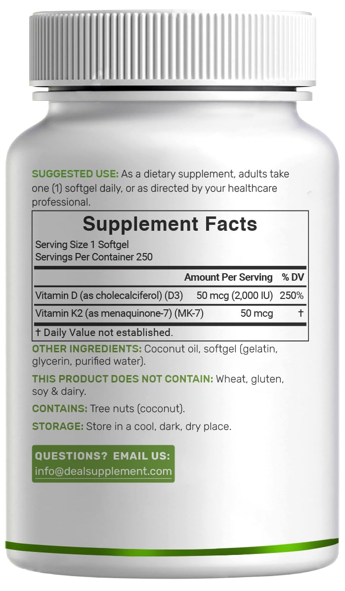 DEAL SUPPLEMENT Vitamin D & K Softgels | Coconut Oil

