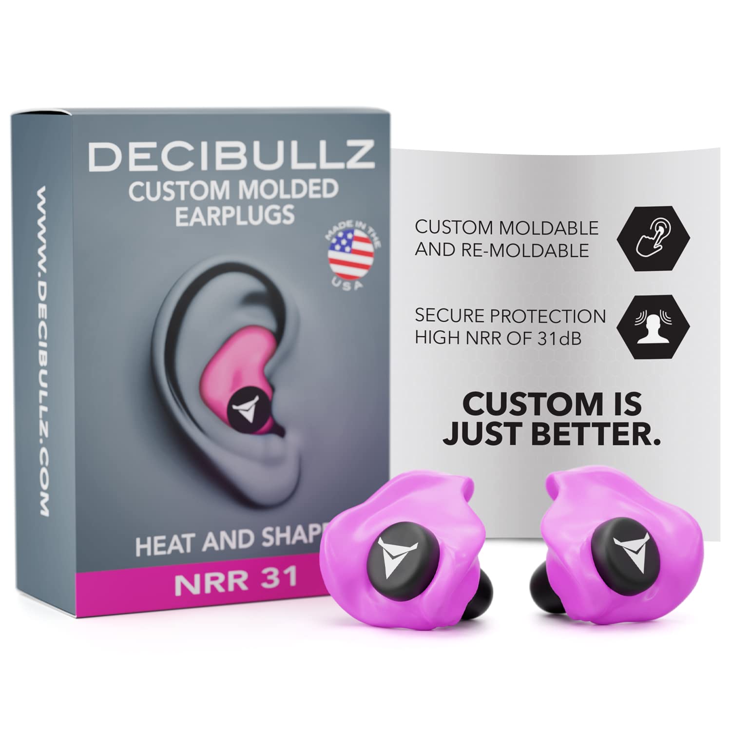 Decibullz Custom Molded Earplugs 31dB NRR Hearing Protection