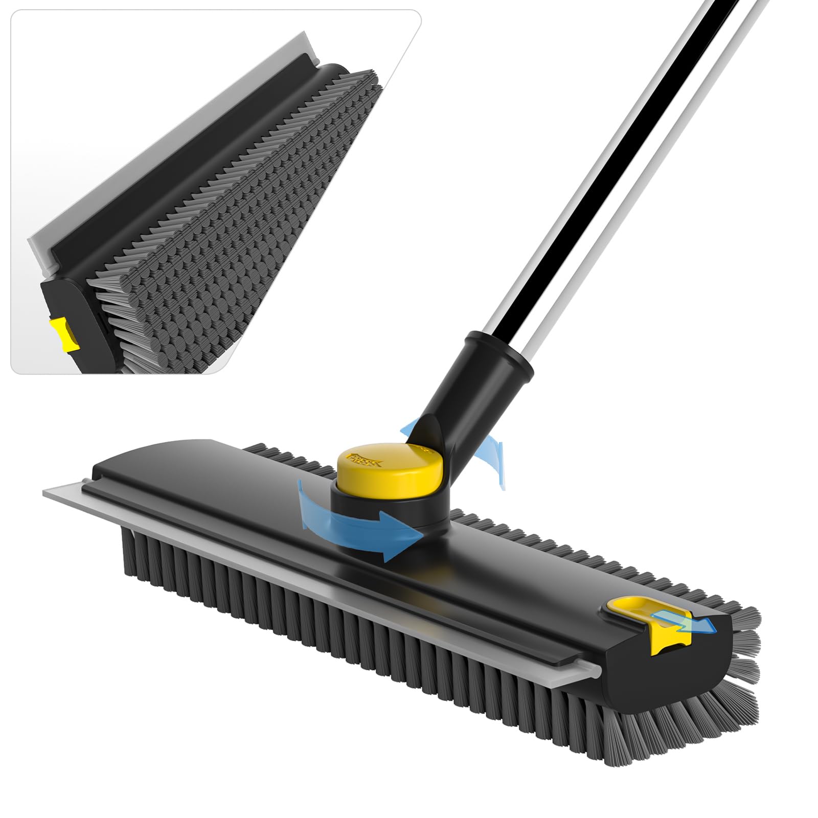 Scrub Brush with Long Handle 3-in-1 Floor Scrubber Squeegee
