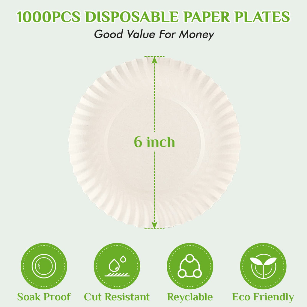 FOCUSLINE Paper Plates White Uncoated Disposable

