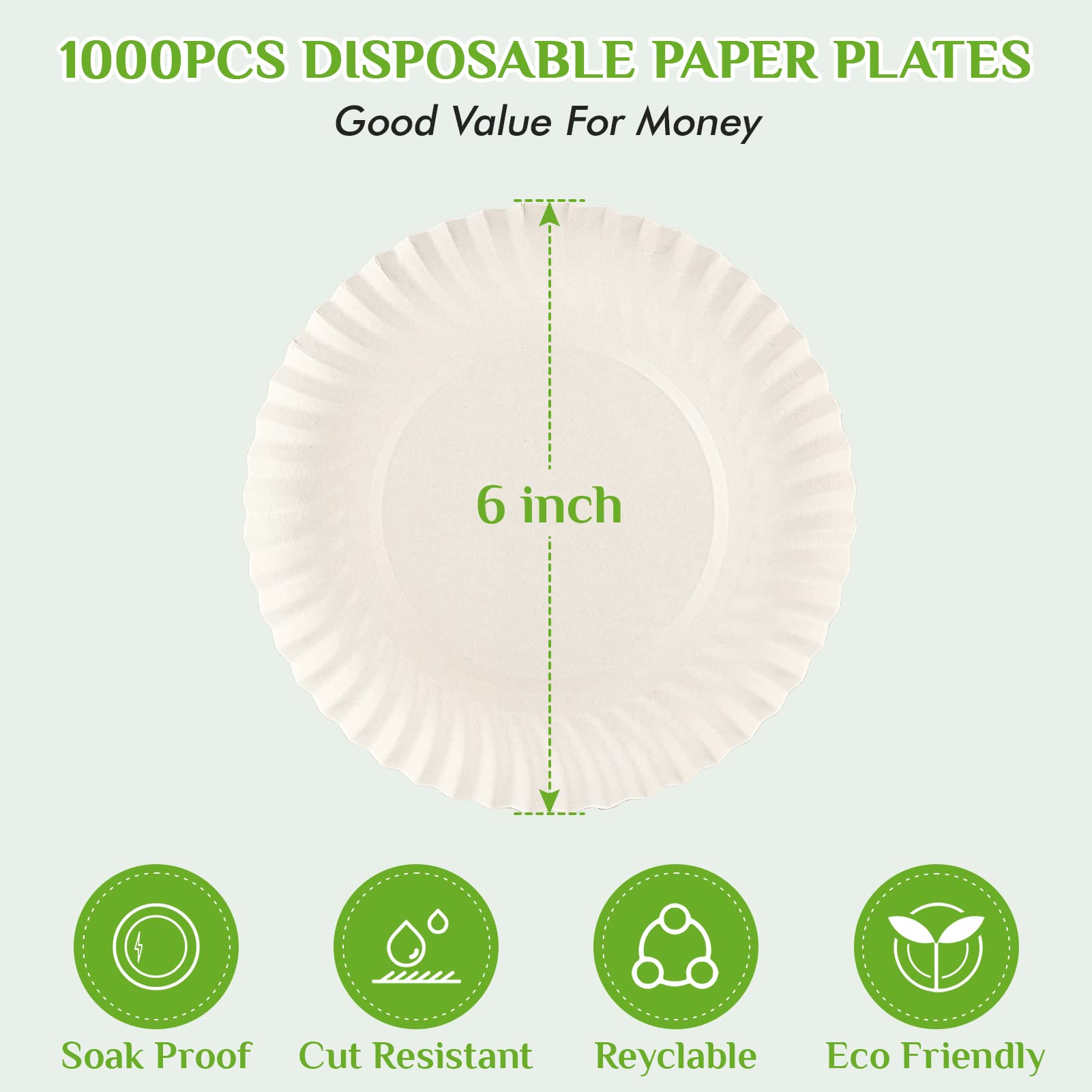FOCUSLINE Paper Plates White Uncoated Disposable

