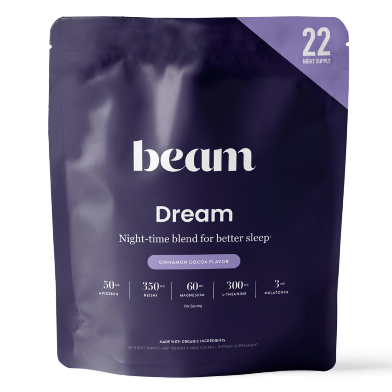 BEAM Dream Sleep Powder – Melatonin Sleep Aid with L-Theanine & Reishi
