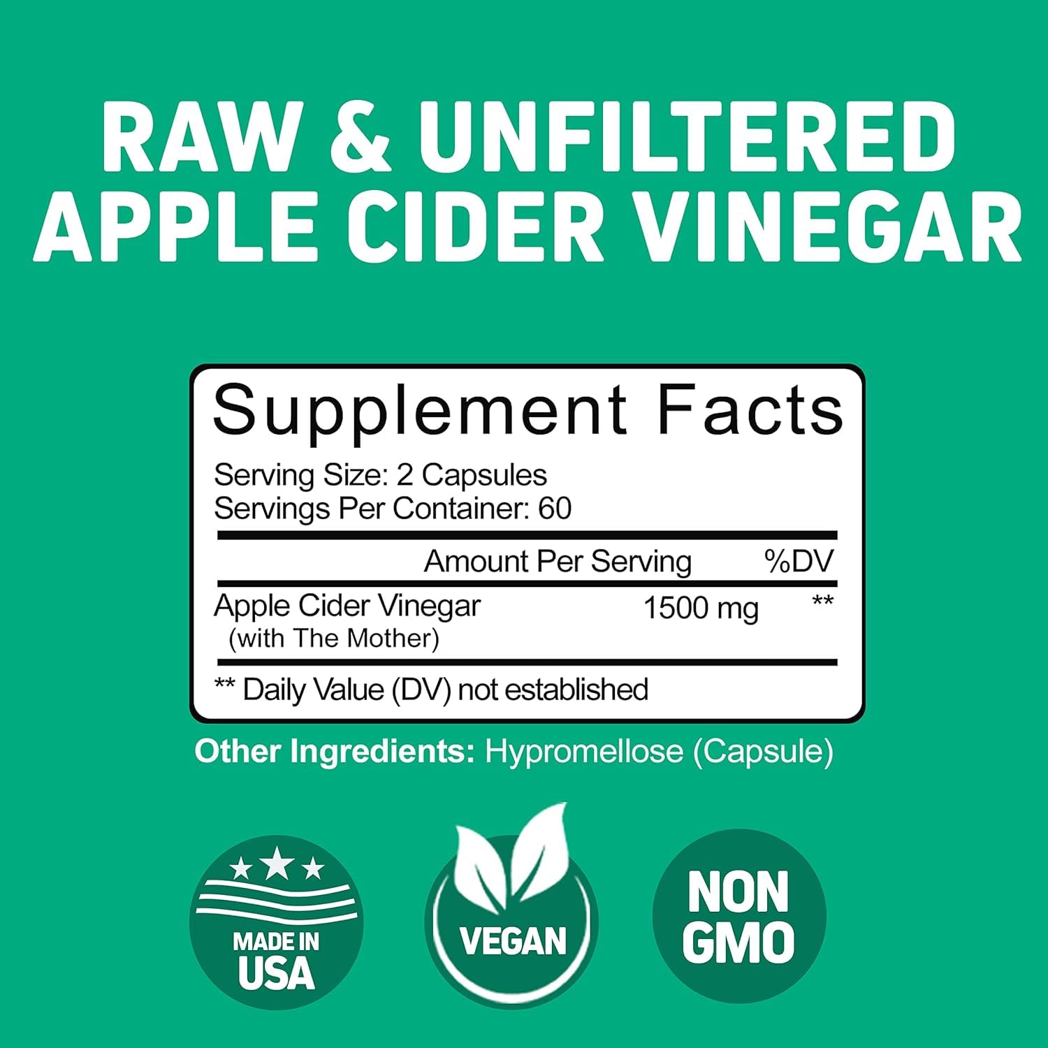 Apple Cider Vinegar Capsules Herbtonics 1500mg with Mother

