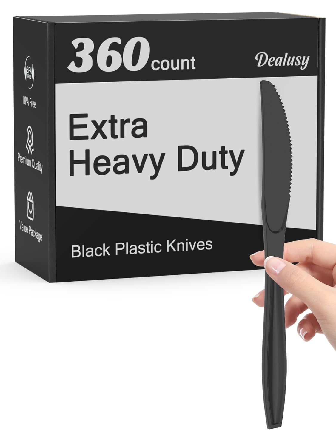 Dealusy Extra Heavy Duty Plastic Knives Disposable - BPA-Free, Heat Resistant, Durable Party Cutlery