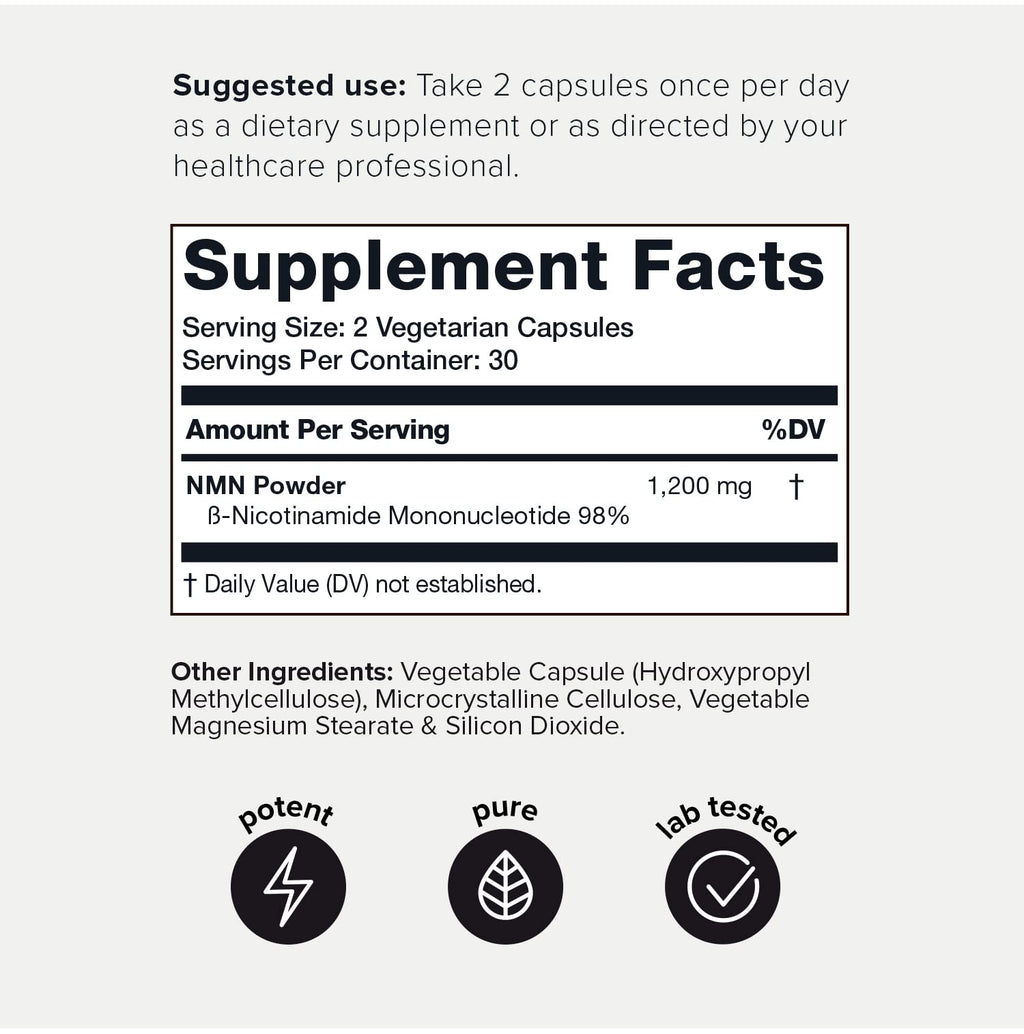 Toniiq NMN Supplement 98% Pure NMN NAD+ Support

