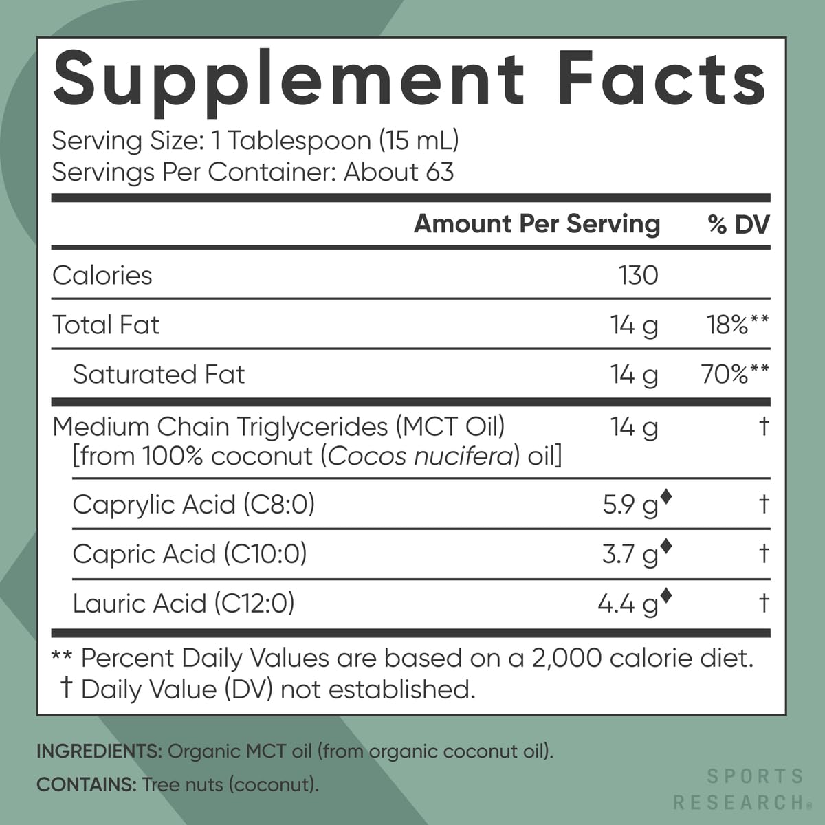Sports Research Organic MCT Oil - Flavorless from Coconut

