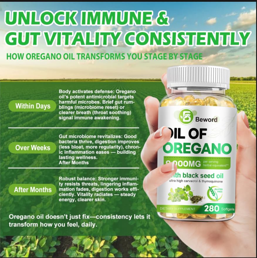 BEWORD Oil of Oregano with Black Seed Oil Immune Support

