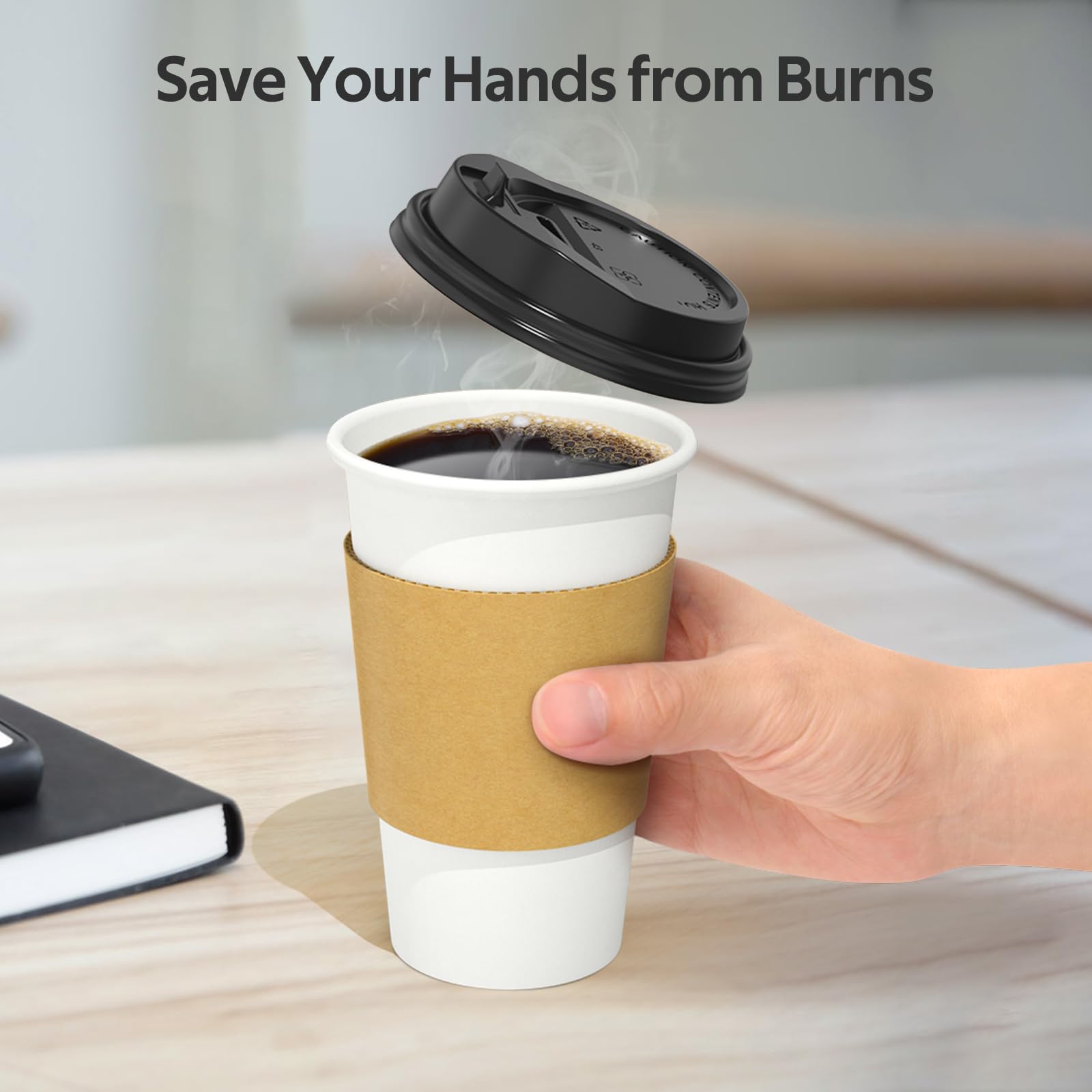 Dealusy Disposable Coffee Cups with Lids and Sleeves

