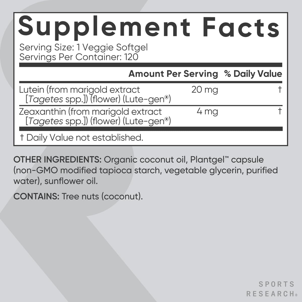 Sports Research Lutein Zeaxanthin Capsules for Eye Health

