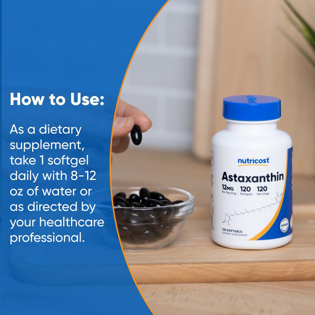 Nutricost Astaxanthin 12mg Softgels | Non-GMO Gluten Free

