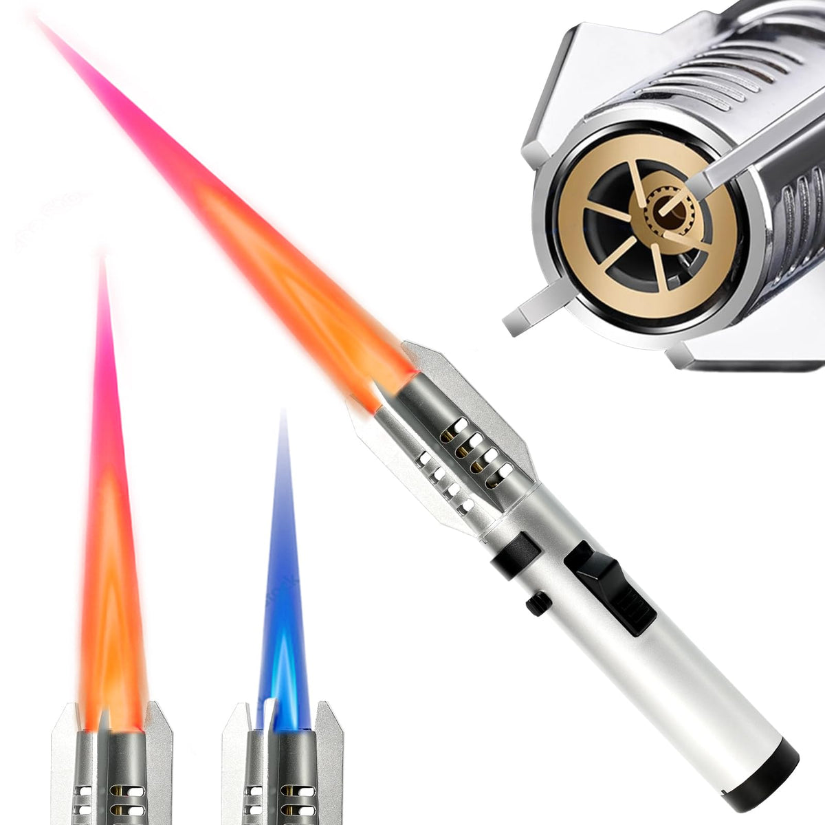 Refillable Windproof Torch Lighter with Safety Lock for Camping and BBQ