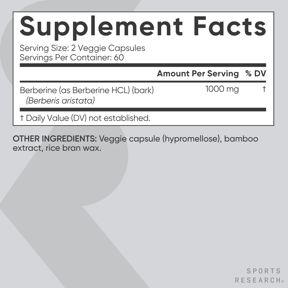 Sports Research Berberine 1000 mg Veggie Capsule - Vegan

