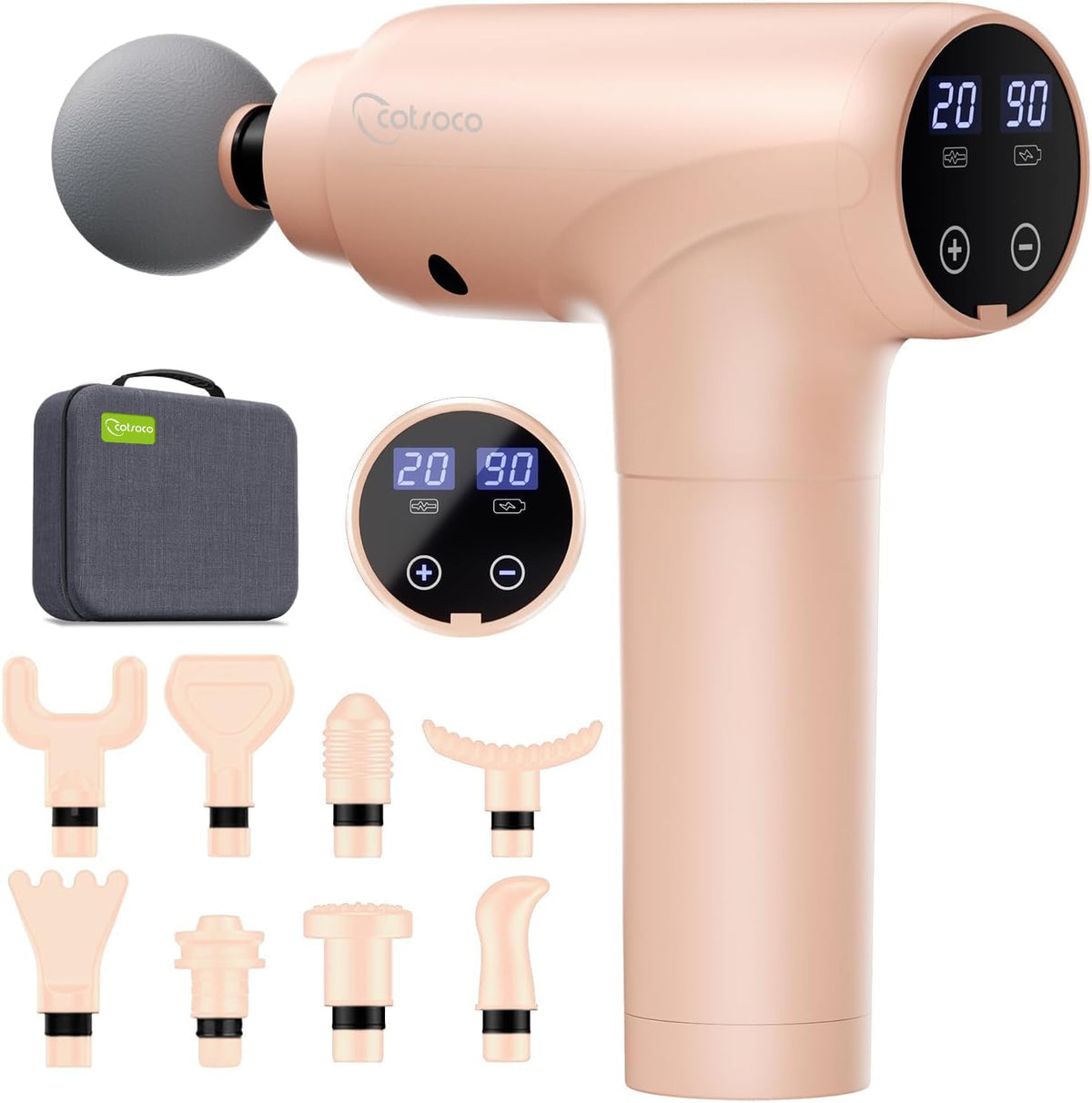 cotsoco Massage Gun Deep Tissue Percussion Massager with 9 Heads and 20 Speeds