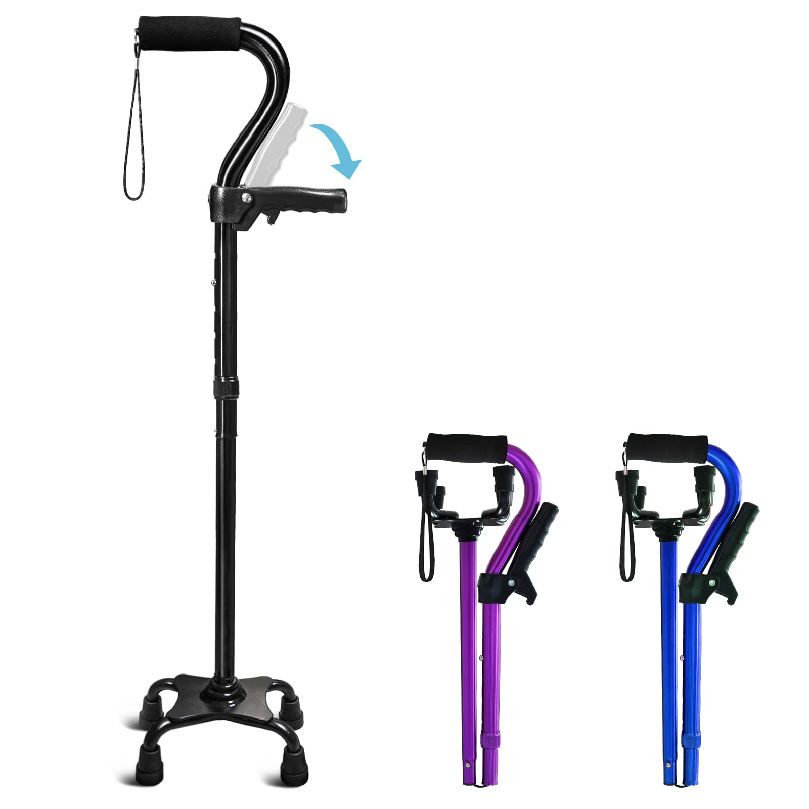 KingPavonini Adjustable Folding Walking Cane | Quad Base

