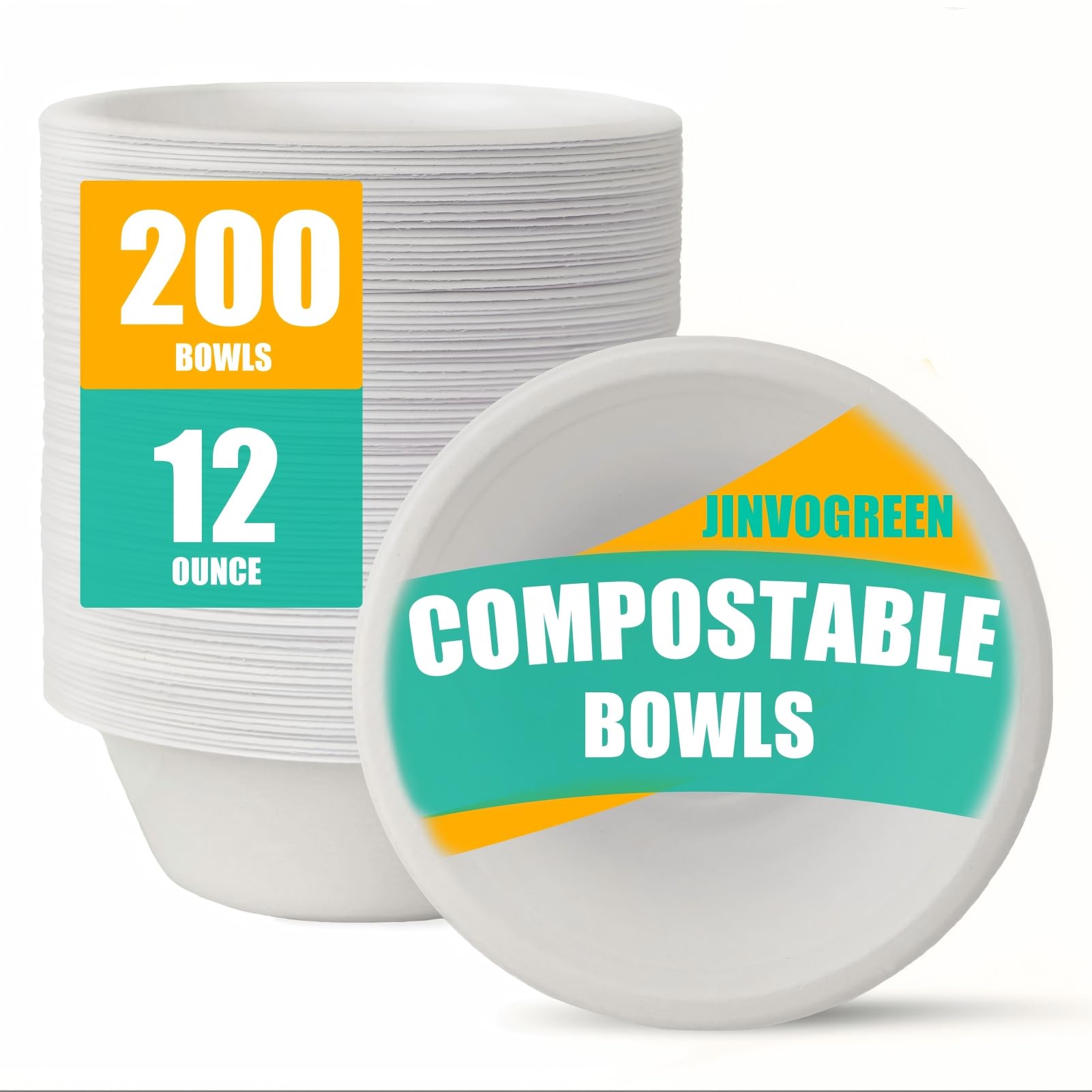 JINVOGREEN Bagasse Paper Bowls - Compostable Microwave Safe

