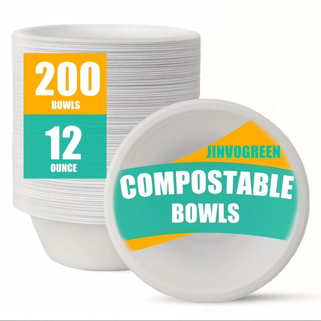 JINVOGREEN Bagasse Paper Bowls - Compostable Microwave Safe

