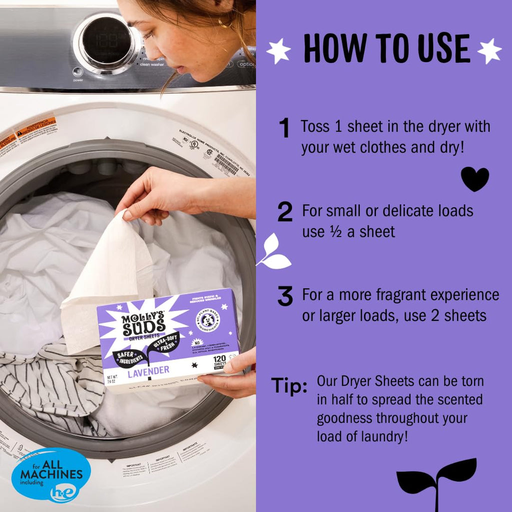 Molly's Suds Fabric Softener Dryer Sheets for Sensitive Skin

